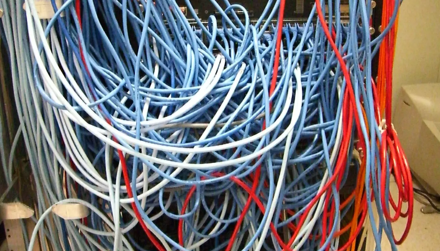 Server Rack with Spaghetti Like Mass of Network Cables